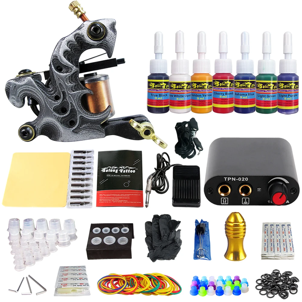 Клеймо тату Новый Начинающий 1 Профессиональная татуировочная машинка набор 7