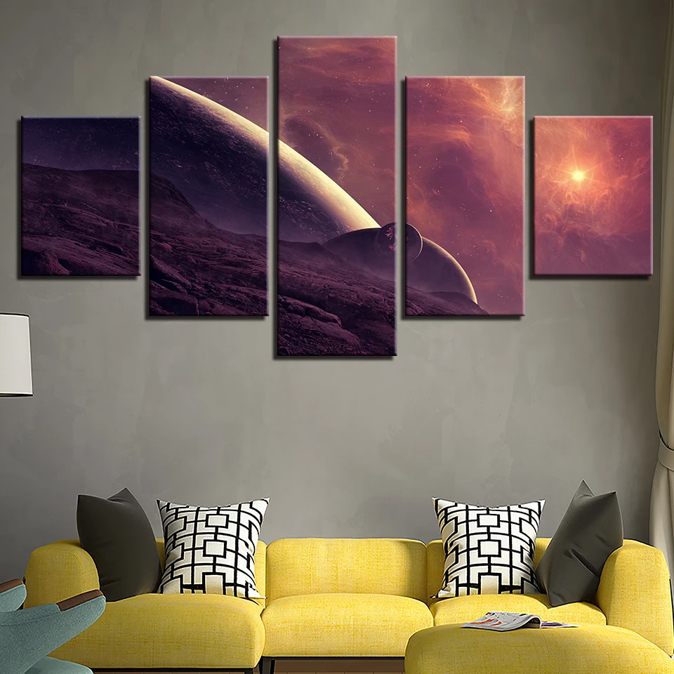 Картины на холсте модульная рамка искусство 5 шт. планет абстрактный пейзаж