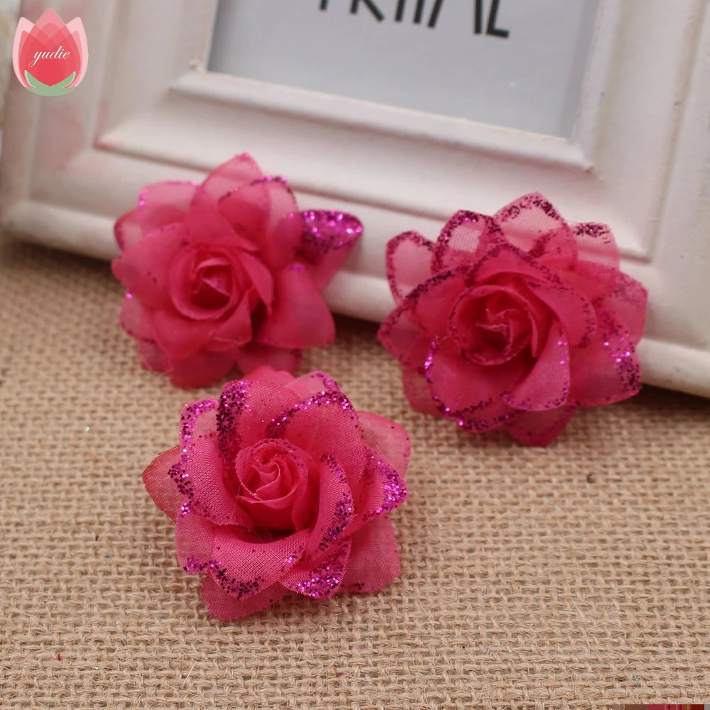Rose Red Новинка года; 10 шт.; 5 см; Розовая кружевная Роза; искусственный цветок для свадьбы; праздничное украшение; одежда; обувь; шляпки; аксессуары; цветы розы - Цвет: Rose Red