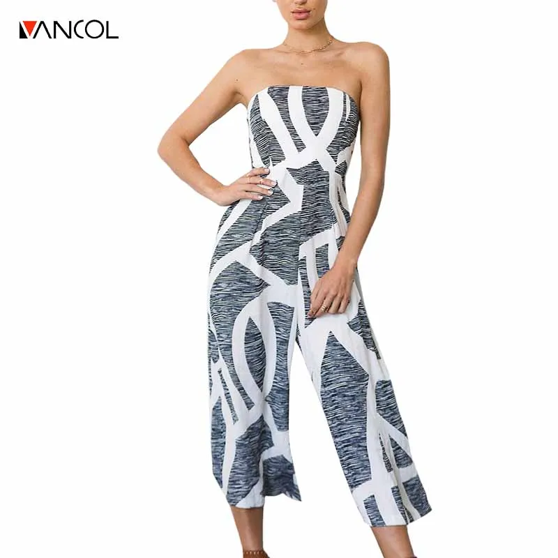 Vancol укороченные свободные штаны тела feminino 2017 долго Боди женские полосатые Boho