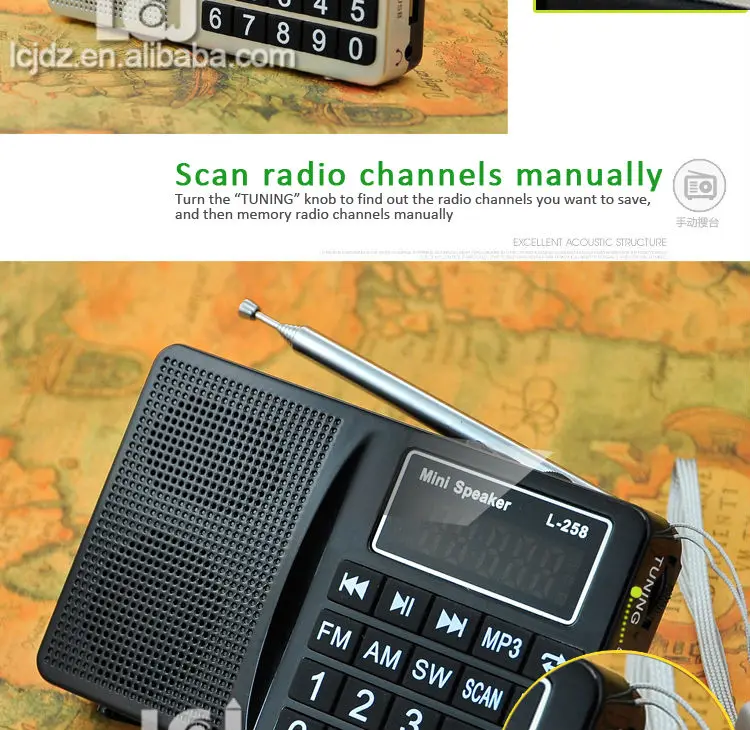 L-258 мульти полный диапазон fm am радио mw и sw приемник, MP3-плеер с tf карты и USB флэш-накопитель, может сохранить и удалить радиоканал