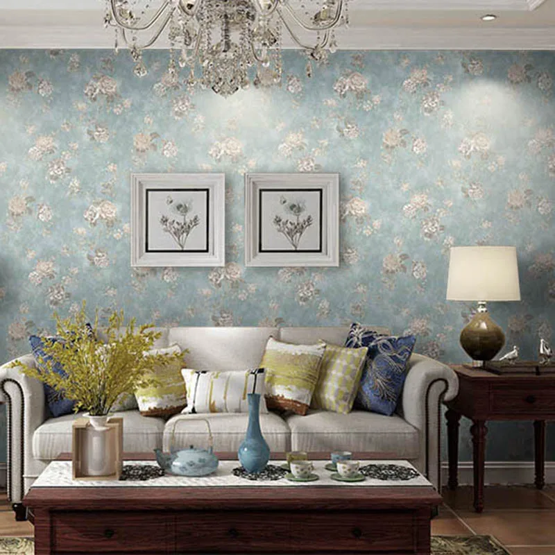 Распродажа Американская страна винтажные нетканые обои синие цветочные