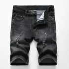 Летние повседневные шорты мужские короткие брюки Модные потертые прямые тонкие джинсовые шорты мужские черные рваные джинсовые шорты до колена