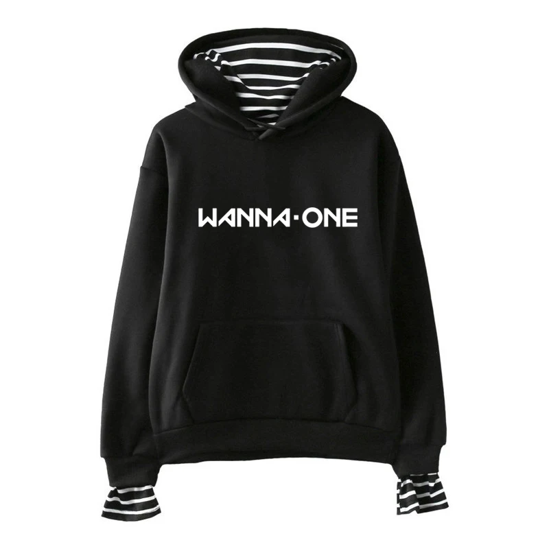 Новинка; Черная Толстовка Exo Got7 Mamamoo для женщин; Monsta X Twice Stray Kids Nct Harajuku Wanna One; повседневные толстовки для фанатов - Цвет: wanna1