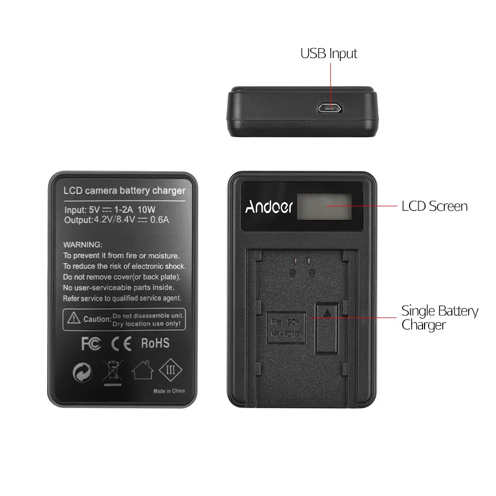 Зарядное устройство USB камеры Andoer для Sony NP FZ100 A7III A7RIII A7SIII A9|Аксессуары фотостудии|
