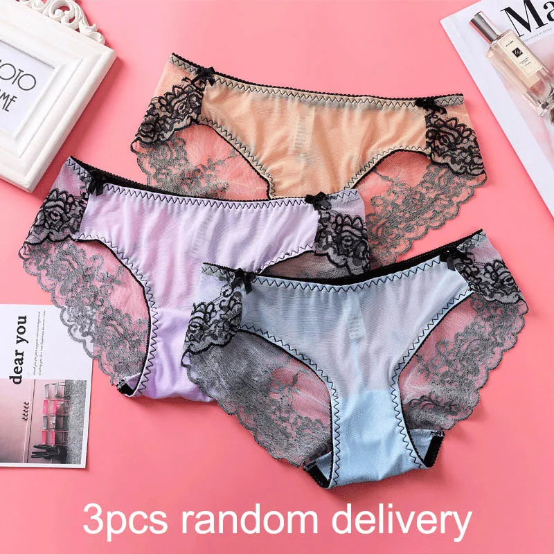3pcs random 3 шт./лот, сексуальные кружевные трусики для женщин, бесшовное нижнее белье, трусы с низкой посадкой, нижнее белье, женские Трусы-стринги# F - Цвет: 3pcs random
