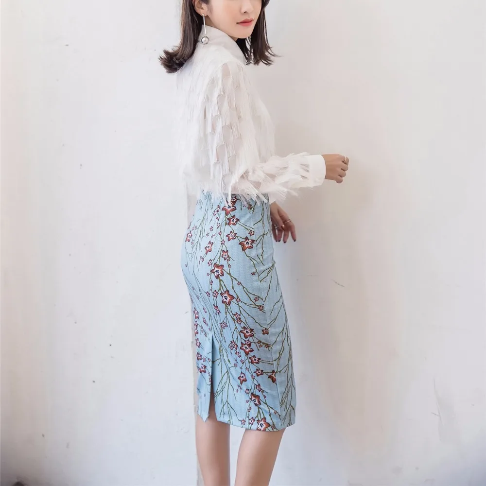 Bodycon Midi Skirt 2018 New Summer Fashion Women High Waist Flower Print Slim Pencil Plus Size S-5XL Saia Faldas Mujer | Женская одежда