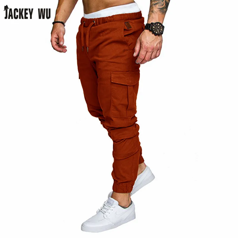 Бренд JACKEYWU, мужские брюки, мода, много карманов, сплошной цвет, для бега, эластичная талия, хаки, брюки карго, повседневные Комбинезоны, хип-хоп