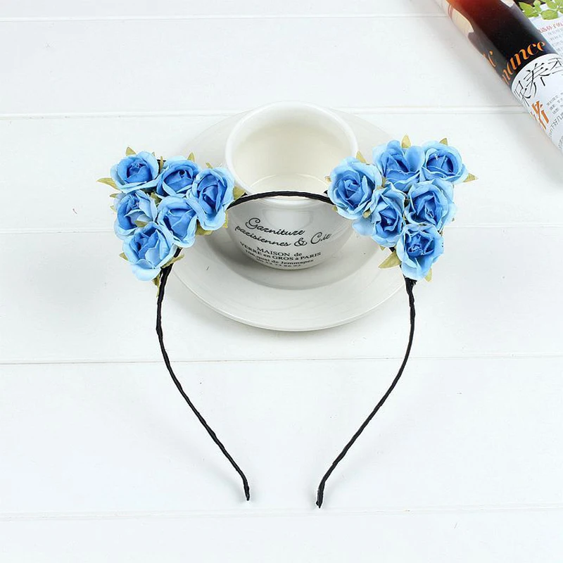 CAUSE JOYACE Fashion Small Devil Cat Fabric Flowers HairBands Women Ears Floral Head Hoop Headwear in Girls Hair Accessories |