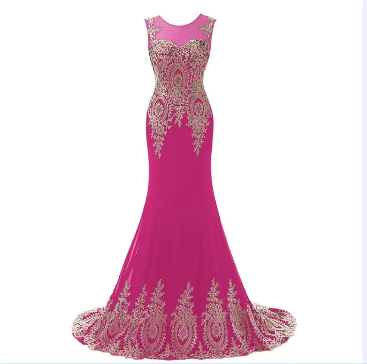 Robe De Soiree Длинные Бордовые красные платья для выпускного вечера с золотой аппликацией вечерние платья турецкие платья Galajurken XU039 - Цвет: Fuchsia