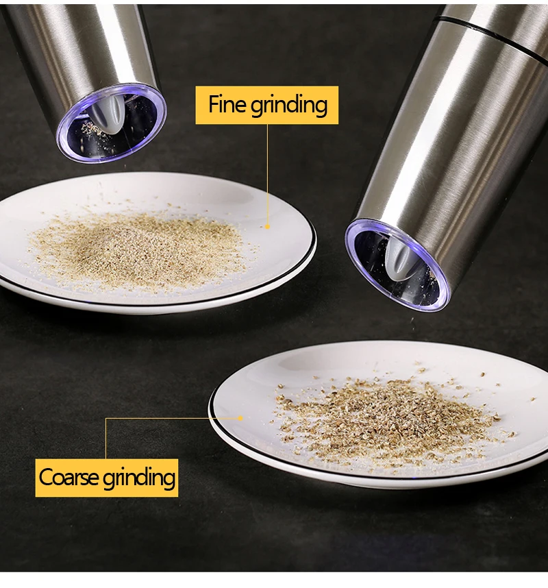 Мельница для перца, электрическая мельница для соли и перца, набор из 2 мельниц для соли, регулируемая керамическая шлифовальная кухня со светодиодной подсветкой