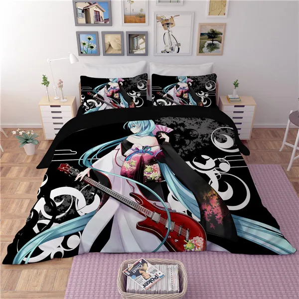 style2 Японское аниме яркий 3D Hatsune Miku постельное белье Простыня принт мультяшный пододеяльник Мягкая Наволочка Твин Полный Королева Король Размер - Цвет: style2
