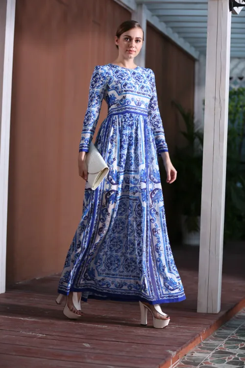 Высокое качество 2017 модное подиумное дизайнерское Длинное Платье женское с