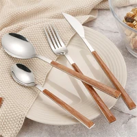 chic 304 stainless steel luxury glossy wood tableware set silver dinnerware sets western european food knife fork teaspoon 4pcs