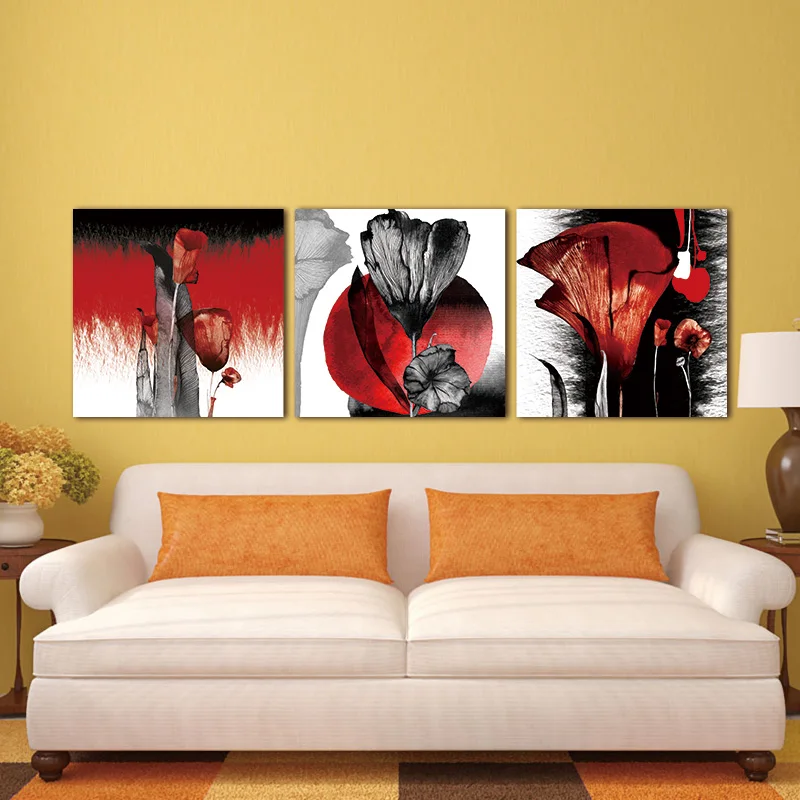 Wall Art modular picture 3Pcs Modern Flower Wall Painting Abstract Red Flower Poppies Painting Print on Canvas Home decor