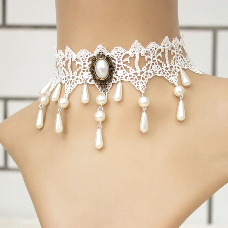 Ожерелье с искусственным жемчугом кружевное белое для свадьбы|dress palace|necklace