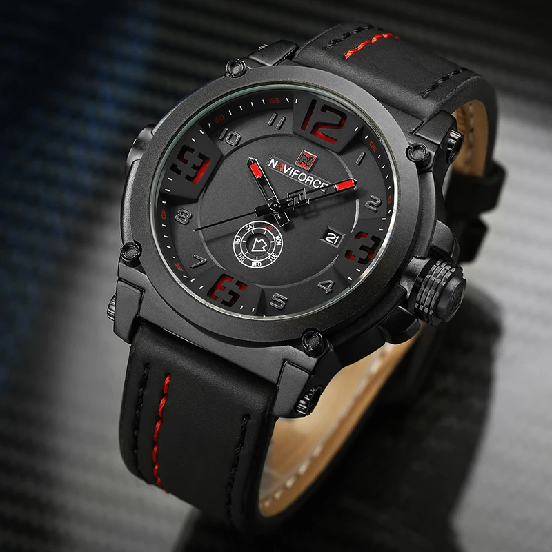 Топ люксовый бренд Naviforce мужские спортивные часы кожаные кварцевые модные