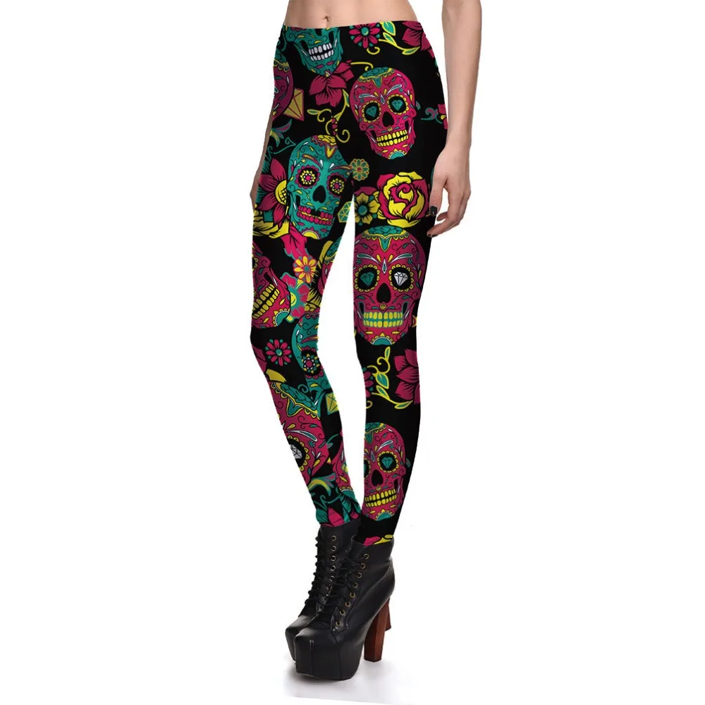 Новое поступление женские леггинсы Модные Цветные Леггинсы с принтом скелета