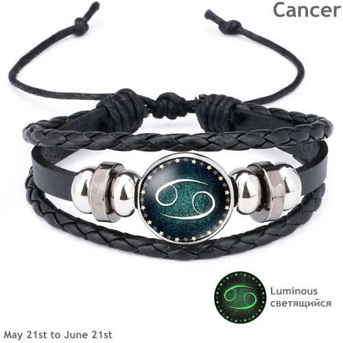 Cancer Новинка 12 светящийся браслет созвездие, мужской кожаный браслет, браслеты с подвесками для мужчин, мальчиков, женщин, девочек, ювелирные изделия, аксессуары, подарки - Окраска металла: Cancer
