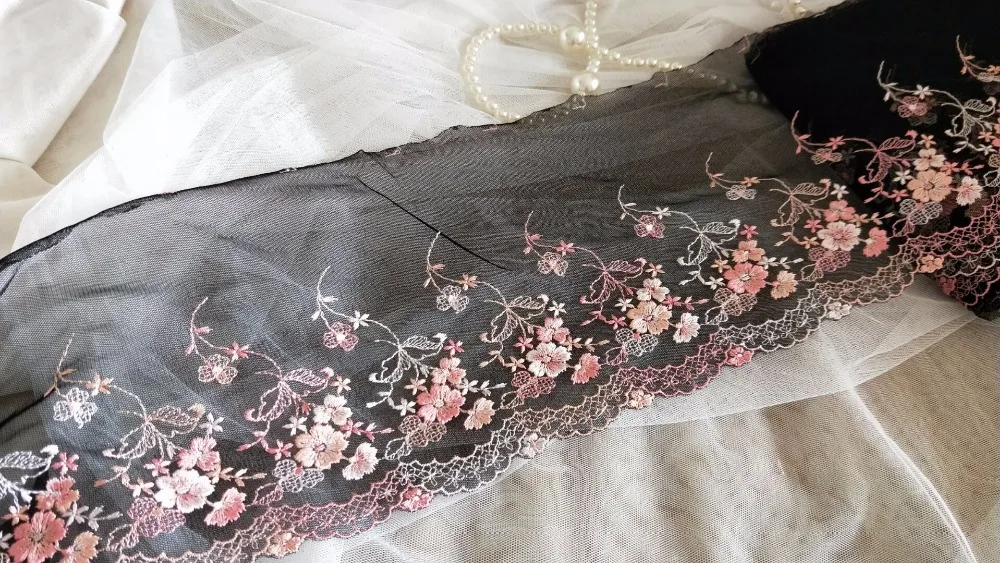 2 ярдов кружева отделка Розовый Цветочный вышитый черный тюль 6 69 &quotширокое