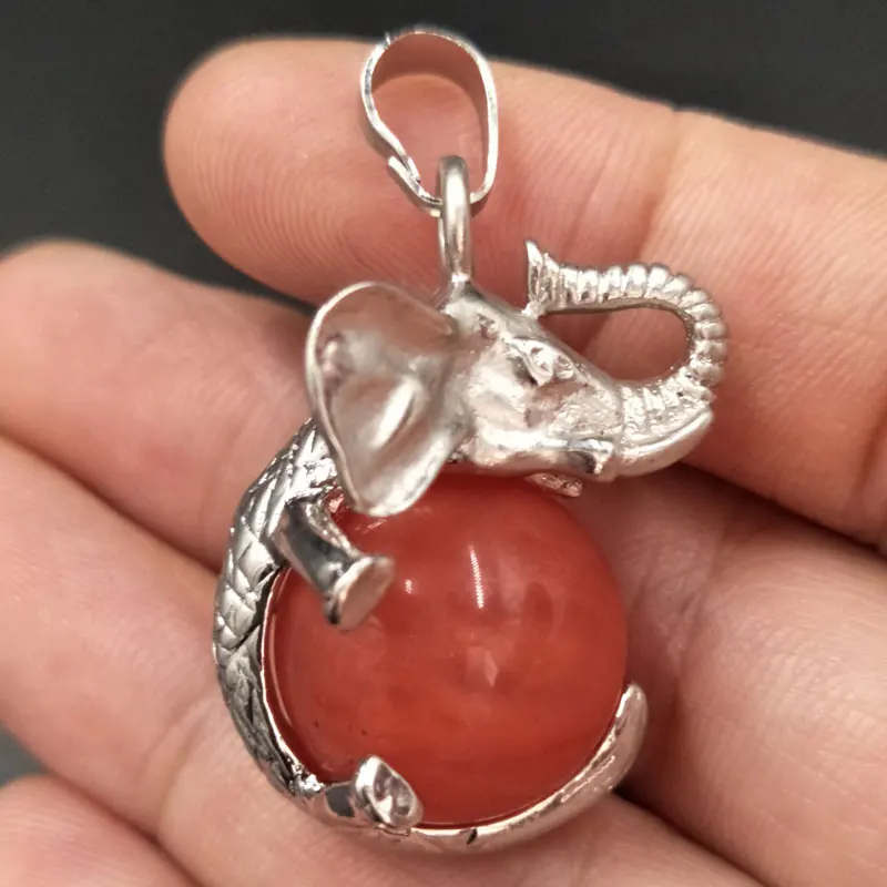 Cherry Quartz C5545 Сердолик тигровый глаз лазурит авантюрин Кристалл Опал Золотой Камень Голубой песок жаспе Малахитовый шар слон кулон из бисера WFH526 - Окраска металла: Cherry Quartz C5545