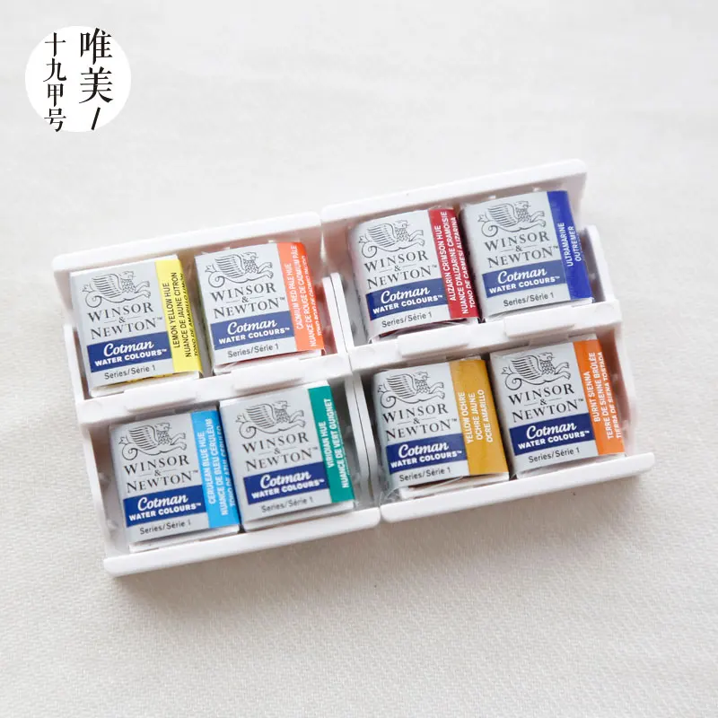 Windsor Newton акварельный пигмент Cotman Academy сплошной aquarella 8 цветов полублок мини