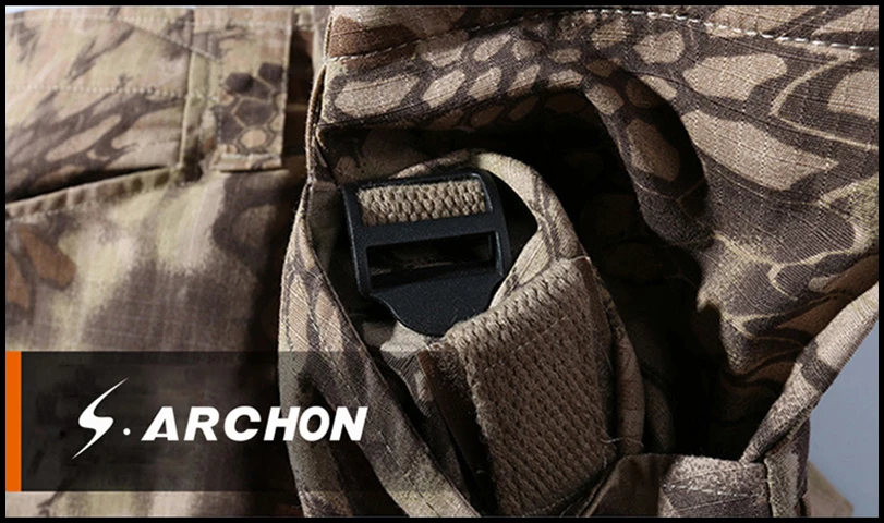S. ARCHON US военные камуфляжные мужские хлопковые брюки с эластичным поясом, мульти карманные армейские тактические штаны, форменные брюки с наколенниками