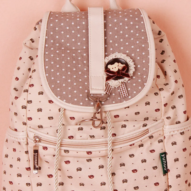 Женский тканевый рюкзак с милым медведем из мультфильма школьный застежкой на