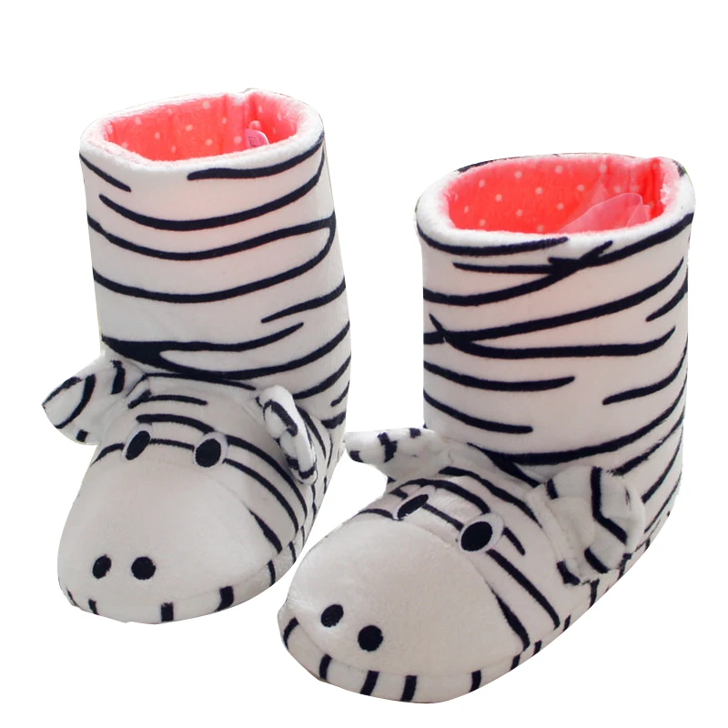 Zapatos de invierno para niños y niñas, Zapatillas de casa con dibujos de cebra, suaves, cómodas y cálidas, botas de casa para padres e hijos