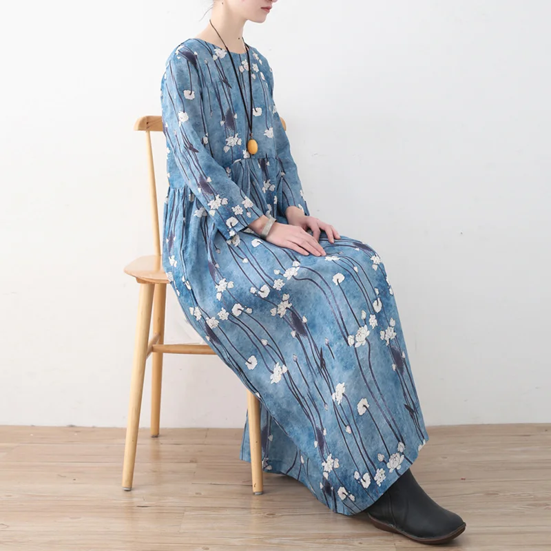 Новинка 2019 весенние женские платья макси с принтом винтажный Национальный стиль