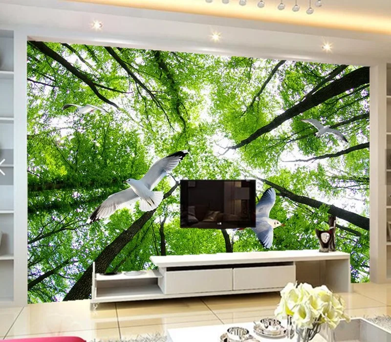 Настенная 3d наклейка на заказ синее небо и белые облака треугольные деревья