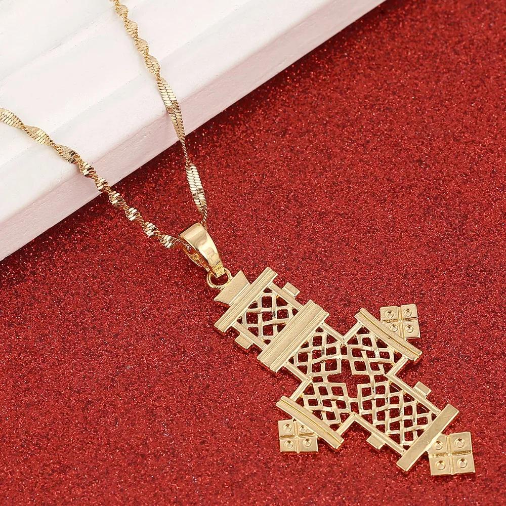 Эфиопская подвеска с большим крестом ожерелья для женщин и мужчин золотой цвет