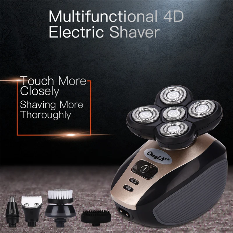 

5in1 USB Rechargeable Shaver 4D Floating Blade Electric Razors Hair Clipper Nose Ear Hair Trimmer Men Facial Cleaning Brush P46