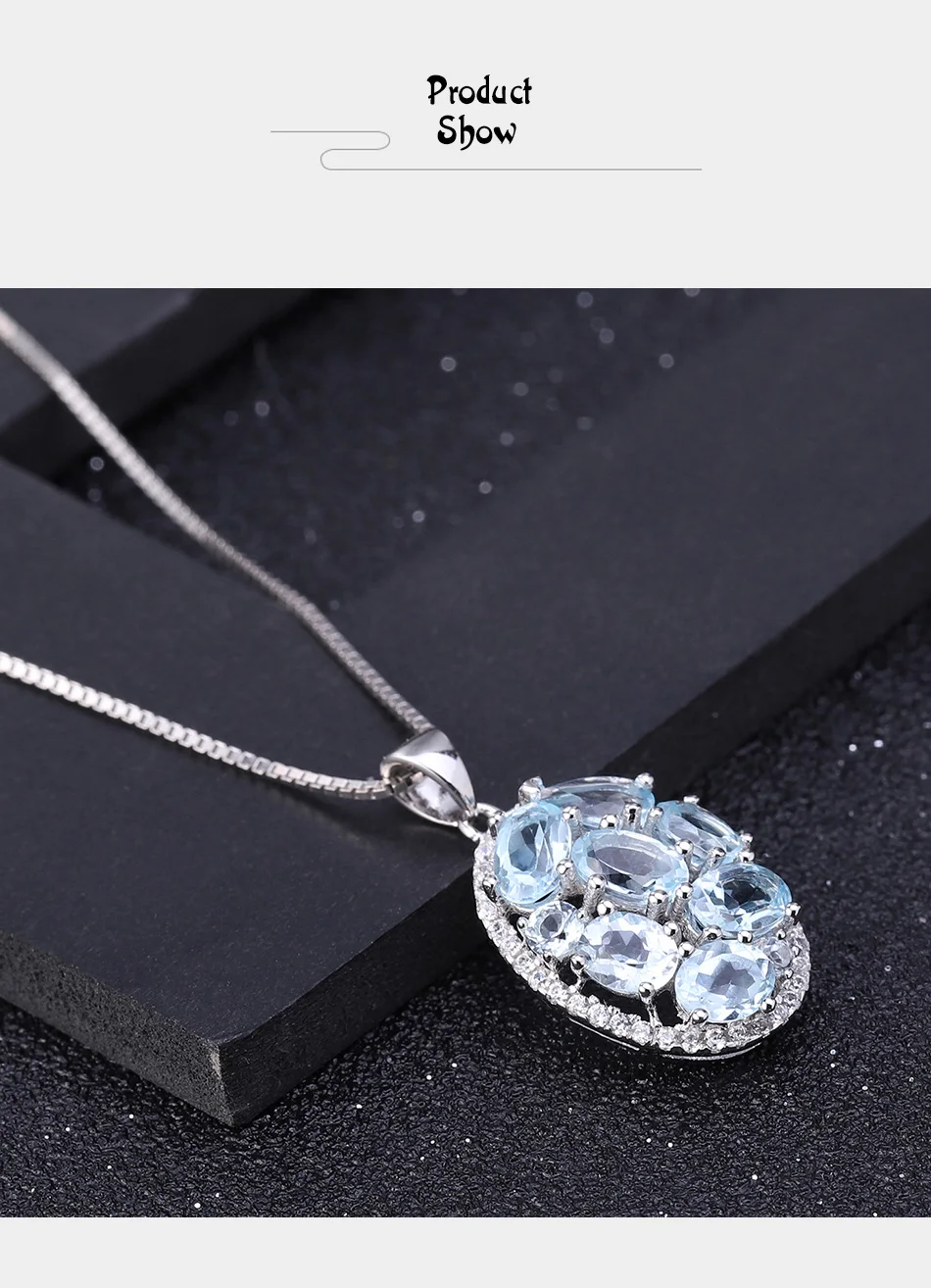 GEM'S BALLET 3.90Ct натуральный Небесно-Голубой топаз драгоценный камень кулон ожерелье для женщин хорошее ювелирное изделие 925 пробы серебро Овальный колье