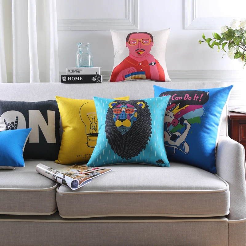 Новый Поп Арт декоративная подушка лен Чехлы Единорог Лев Красочные поп арт