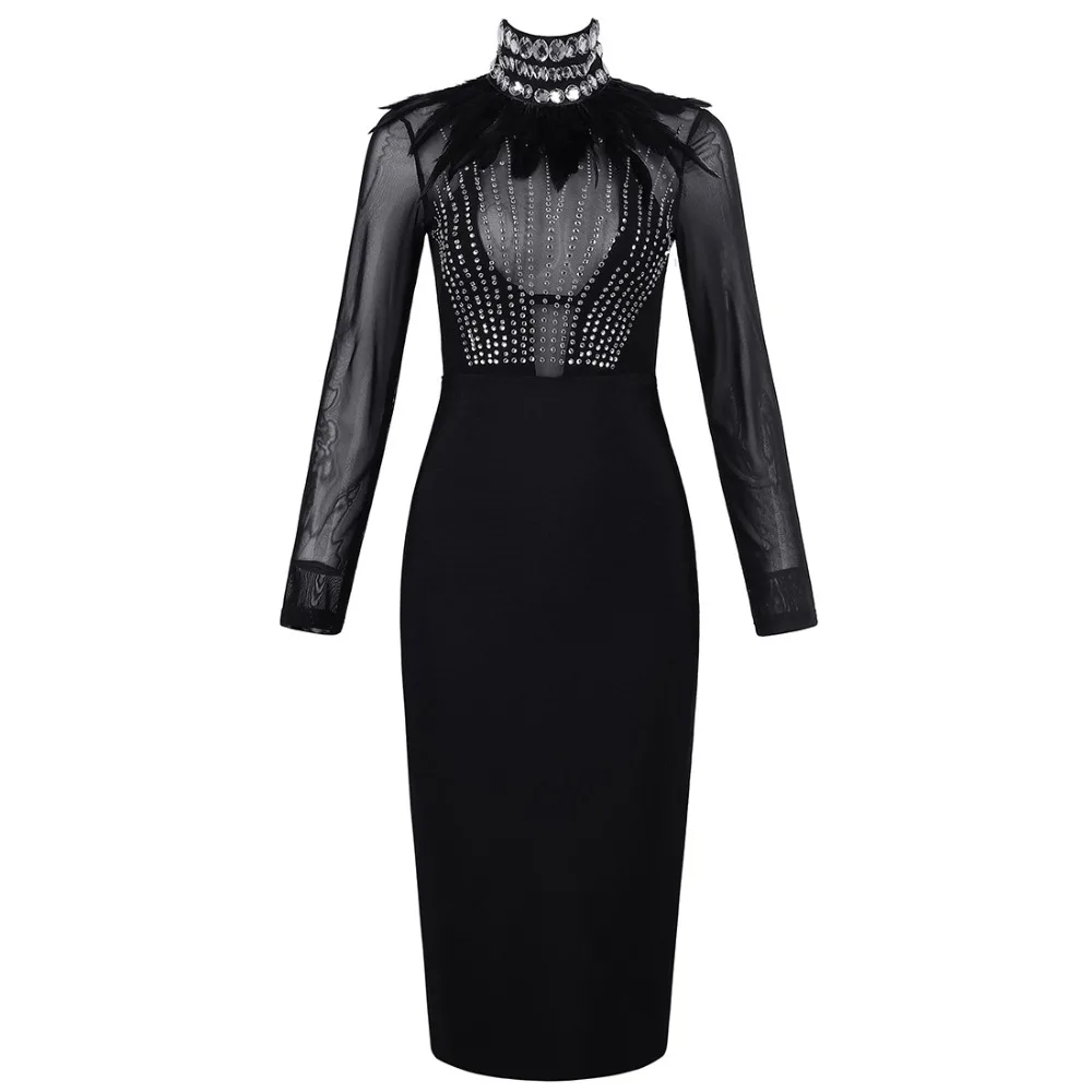 Высокое качество ity женское платье с высоким воротом полный элегантный