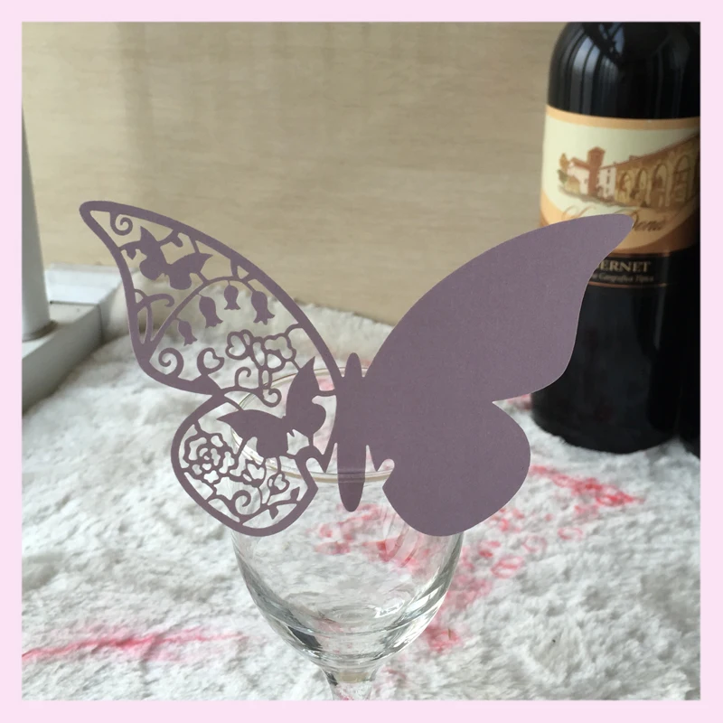 50pcs Paper Laser Cut Butterfly Table Name Place Escort Card Wine Glass Cards Cup Wedding Bridal Shower Party Decorations | Дом и сад