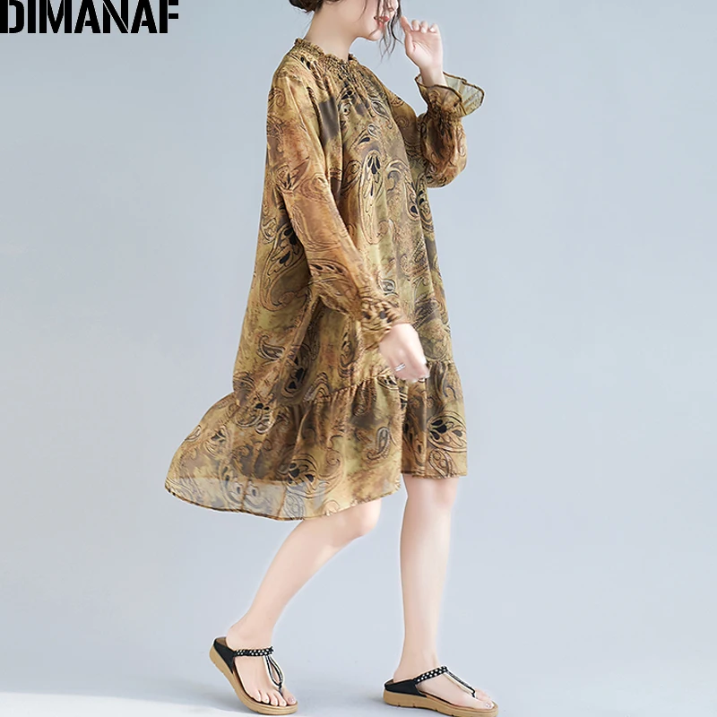 Женское пляжное платье с оборками DIMANAF шифоновое свободного покроя повседневный