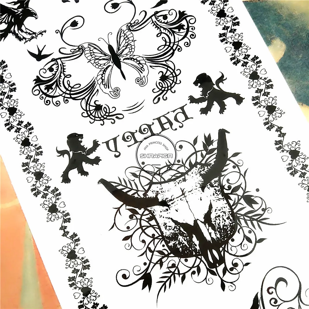 SHNAPIGN королевский лев тотем орел временные татуировки боди арт флэш наклейки 17*10