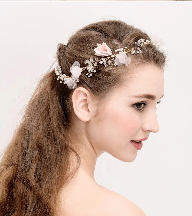 New Fashion Wedding Hair Jewelry Gold Tiara Crown Headbands Crystal Pearl Women Accessories Flower Headpiece Ornament Gift | Украшения и