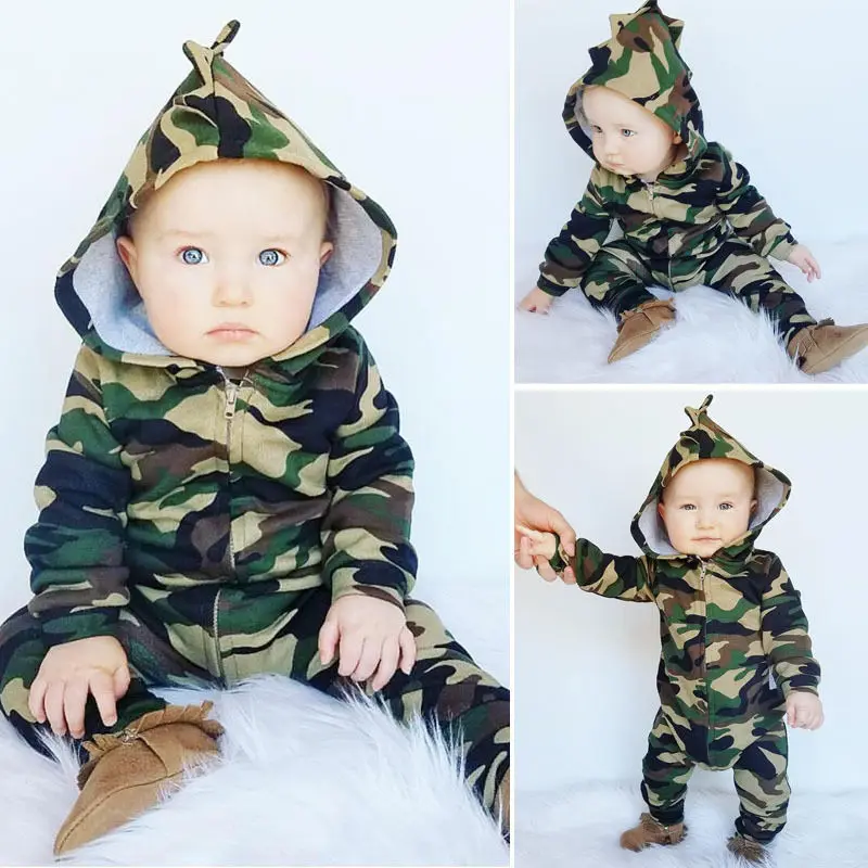 Детский комбинезон на молнии с длинными рукавами и капюшоном для новорожденных