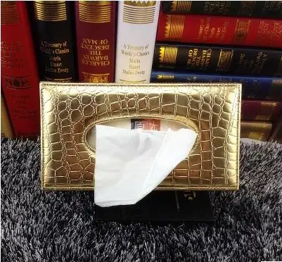 Модные Крокодил золотой прямоугольные деревянные кожаная коробка для салфеток