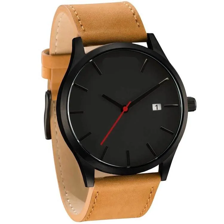 Reloj 2019 Мода Большой циферблат военные кварцевые мужские часы с кожаным ремешком
