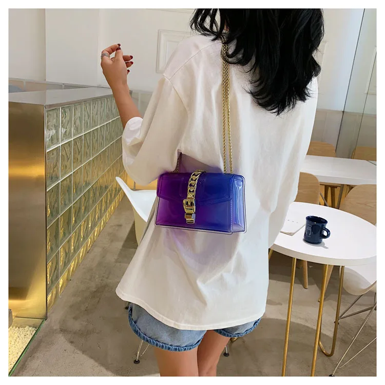 8 Colors Fashion Jelly Bag Casual Panelled Chain Shoulder Messenger Bags Summer Transparent Women Purse and Handbags Channel Bag