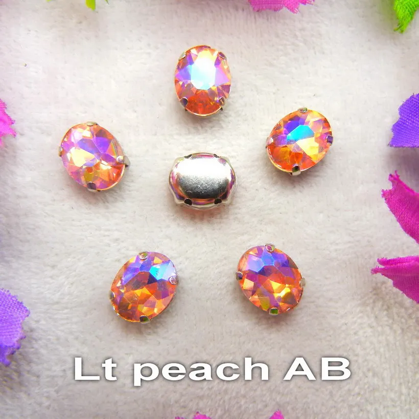 A12 Lt peach AB AB цвета серебряный коготь настройки 7 размеров овальной формы стекло Кристалл пришить стразы бусины свадебное платье аксессуары отделка - Цвет: A12 Lt peach AB