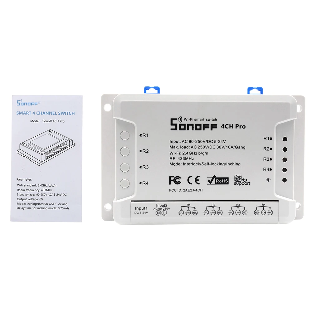 SONOFF 4CH Pro R2 ITEAD RF 433 МГц 4 банда WiFI переключатель 3 режима работы инчинг/самоблокировка/Блокировка WiFi смарт-переключатель для Alexa