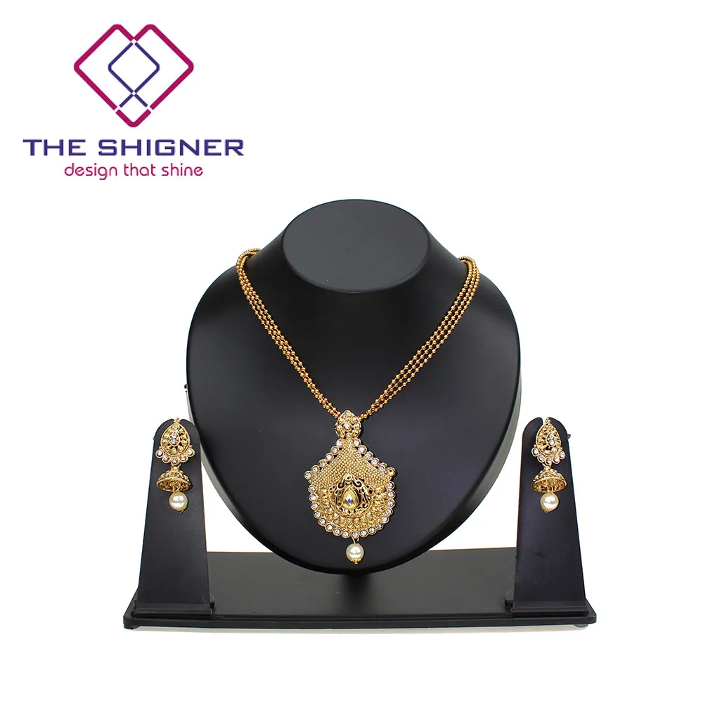 SHIGNER индийский bahuali Mughal Kundan chandali камень жемчуг золотой тон драгоценное свадебное ожерелье серьги набор медальонов
