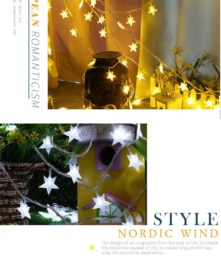 WOOTOP 5M/40leds outdoor waterproof star lights dimmable Christmas room decoration lights remote control led light string