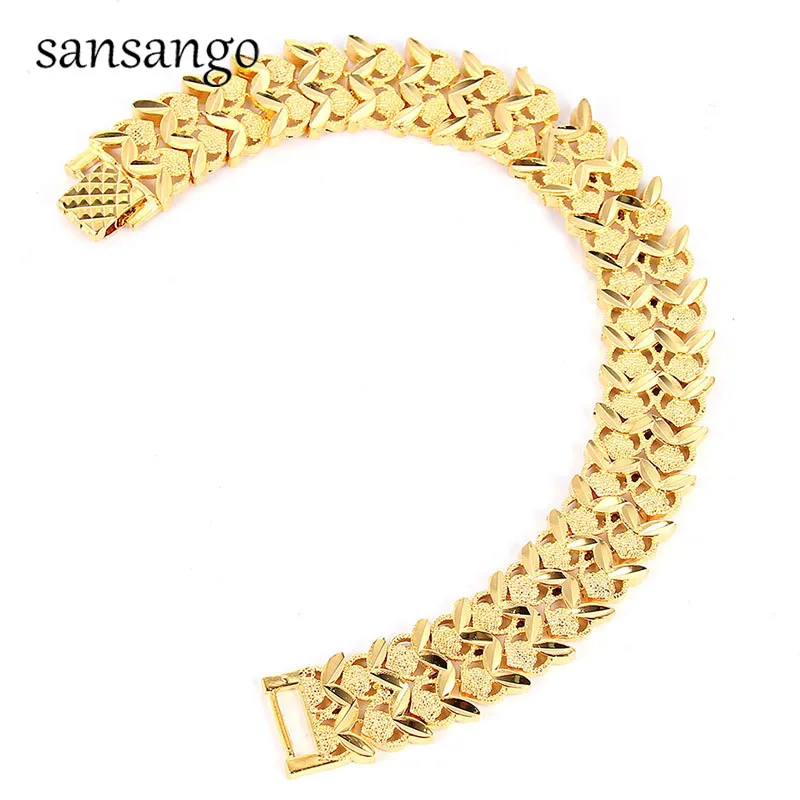 New Arrival Hip Hop 24K Golden Curb Link Chain Bracelet Male Jewelry For Men Women Luxury Bangle Party Gift Wholesale 18cm