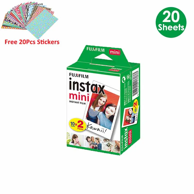 20 Sheets Белая пленка Fujifilm Instax Mini 10 20 40 60 80 100 листов для FUJI Instant Photo camera Mini 9 Mini 8 7s 70 90+ Бесплатные наклейки - Цвет: 20 Sheets